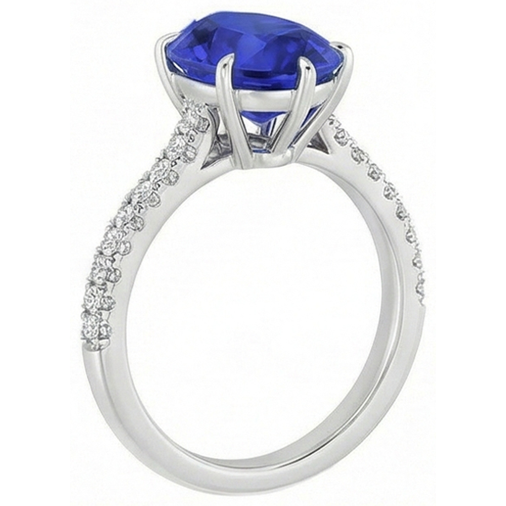 Anello con zaffiro blu con accenti di diamante con pietra preziosa taglio a pera 5 carati