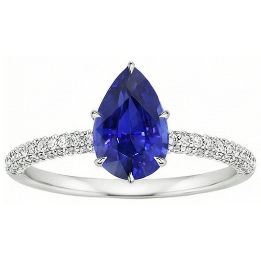 Anello con zaffiro blu con accenti di diamante con pietra preziosa taglio a pera 5 carati