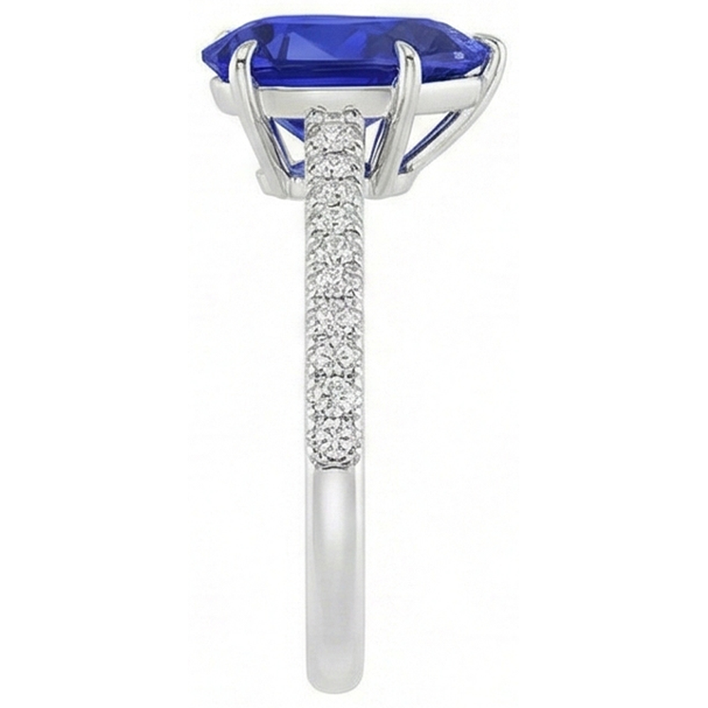 Anello con zaffiro blu con accenti di diamante con pietra preziosa taglio a pera 5 carati