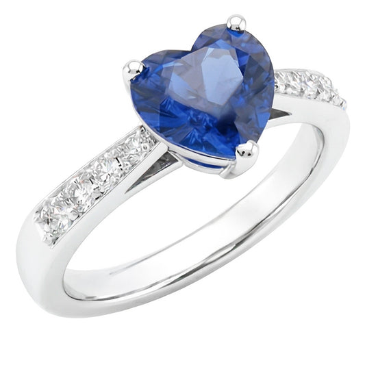 Anello con zaffiro blu cuore 2 carati Pietra preziosa naturale con diamante rotondo