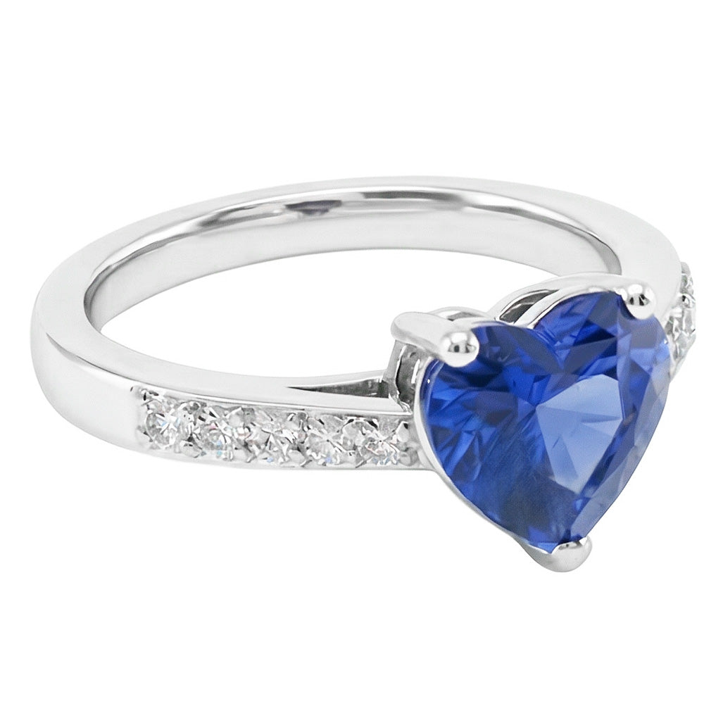 Anello con zaffiro blu cuore 2 carati Pietra preziosa naturale con diamante rotondo
