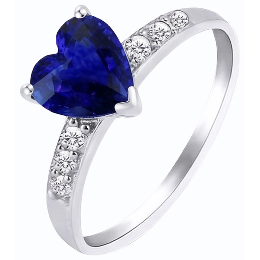Anello con zaffiro blu cuore da 2,25 carati e accenti di pietre preziose di diamanti