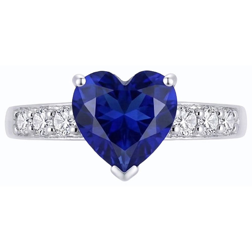 Anello con zaffiro blu cuore da 2,25 carati e accenti di pietre preziose di diamanti