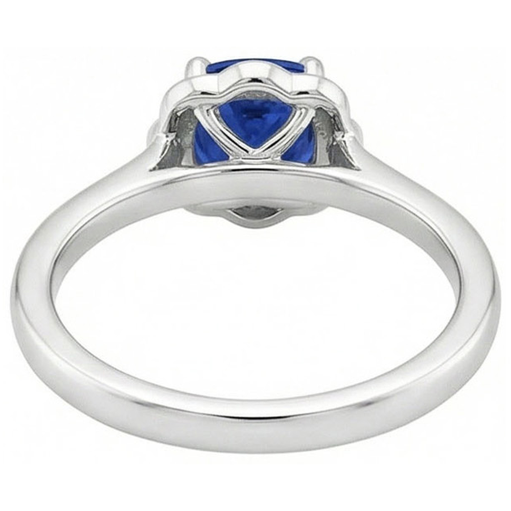 Anello con zaffiro blu cuscino da 1,50 carati e diamante rotondo con oro bianco 14K