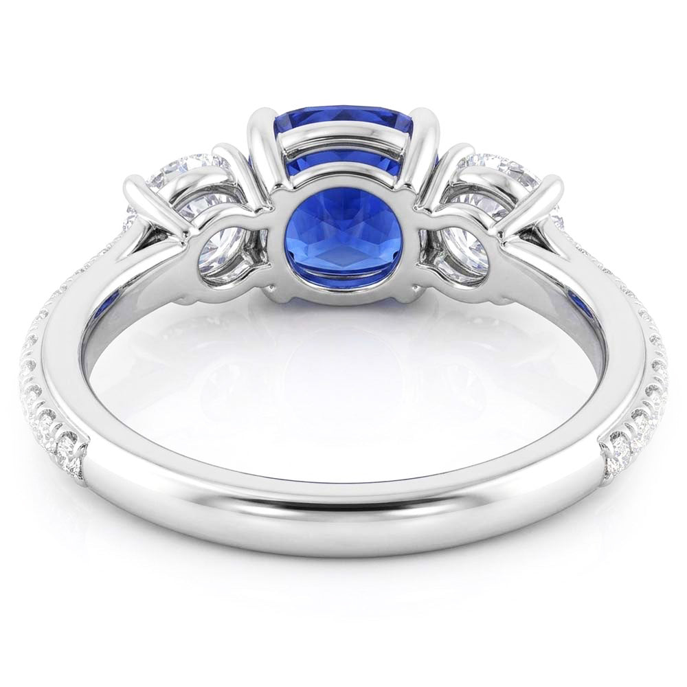 Anello con zaffiro blu cuscino diamante 3 stile pietra e accenti 3.50 carati