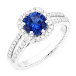 Anello con zaffiro blu da 2,50 carati e diamante rotondo in oro bianco 14K