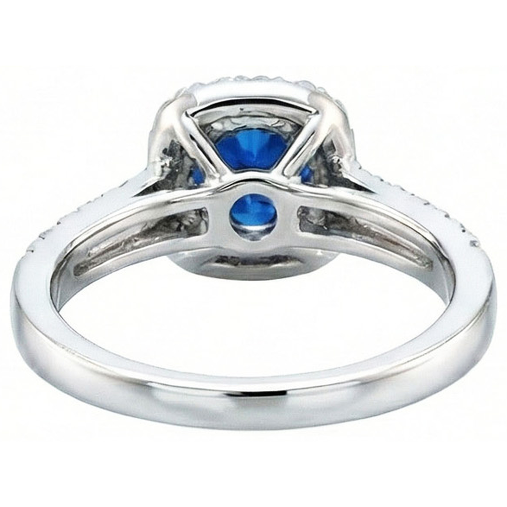 Anello con zaffiro blu da 2,50 carati e diamante rotondo in oro bianco 14K