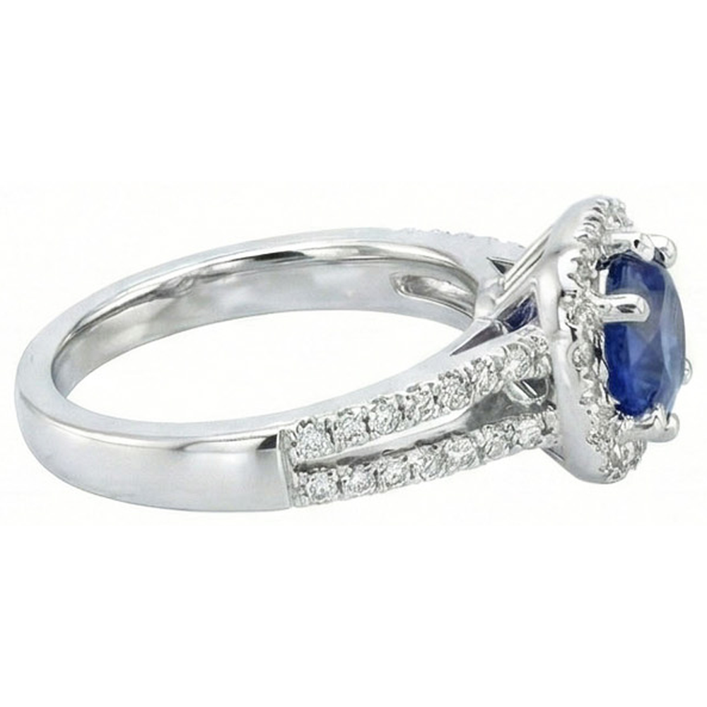 Anello con zaffiro blu da 2,50 carati e diamante rotondo in oro bianco 14K