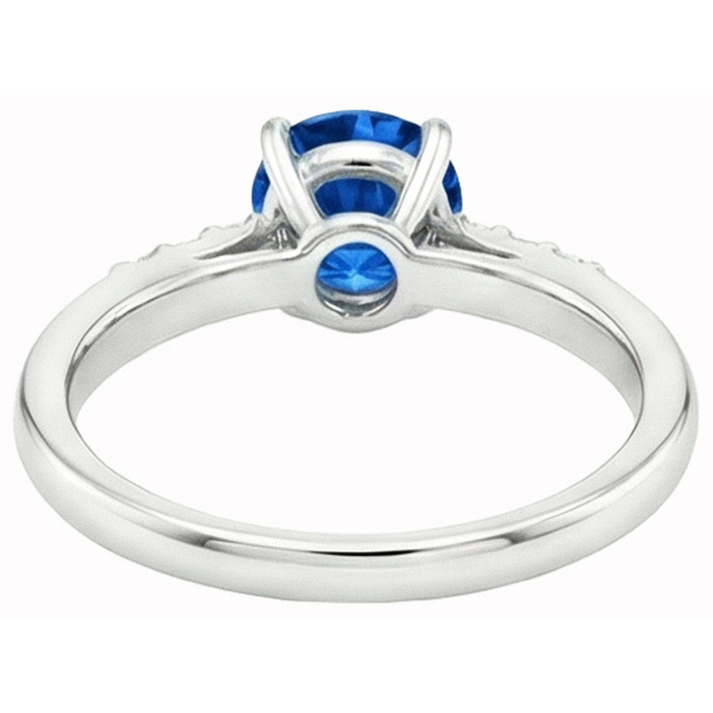 Anello con zaffiro blu da 3,40 carati e diamante rotondo in oro bianco 14K