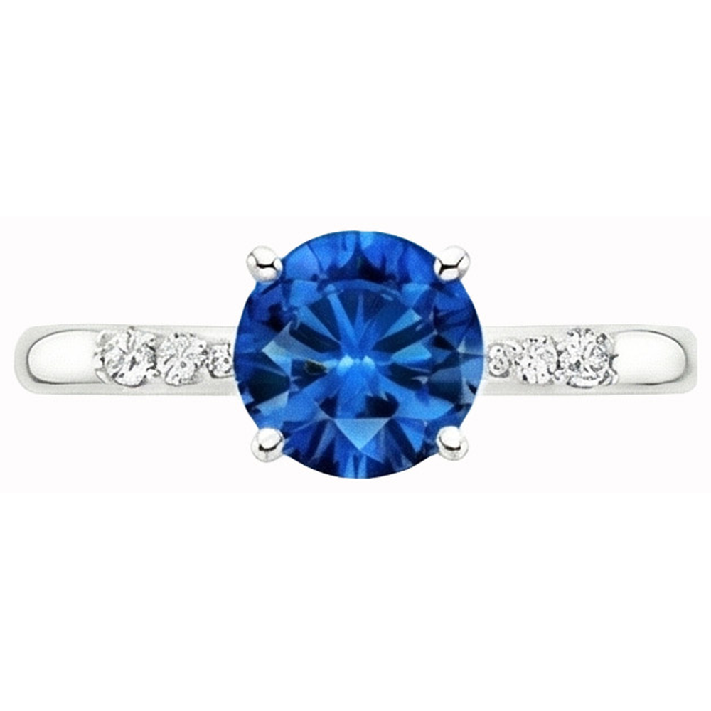 Anello con zaffiro blu da 3,40 carati e diamante rotondo in oro bianco 14K