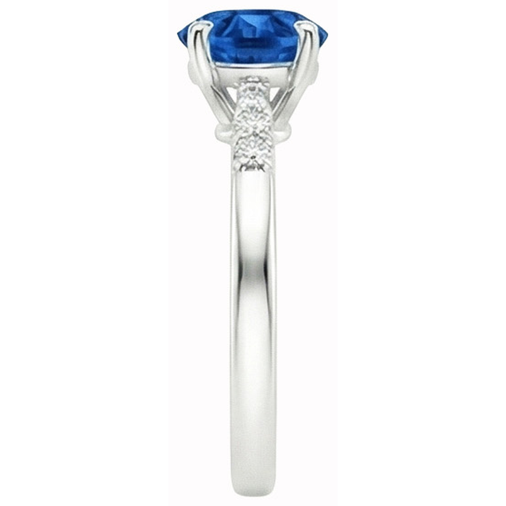 Anello con zaffiro blu da 3,40 carati e diamante rotondo in oro bianco 14K