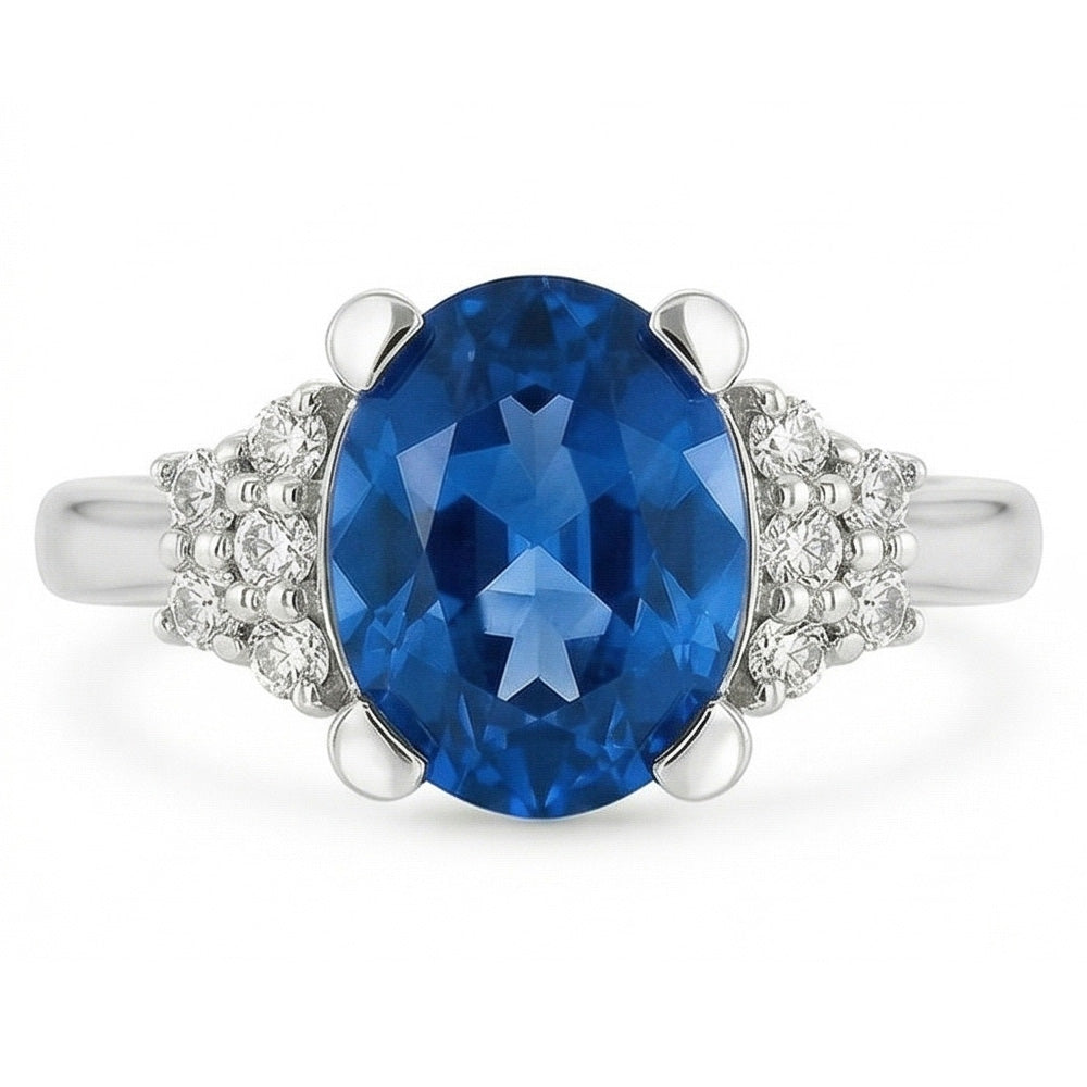 Anello con zaffiro blu dello Sri Lanka 4 carati e diamanti in oro bianco 14K