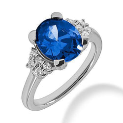 Anello con zaffiro blu dello Sri Lanka 4 carati e diamanti in oro bianco 14K