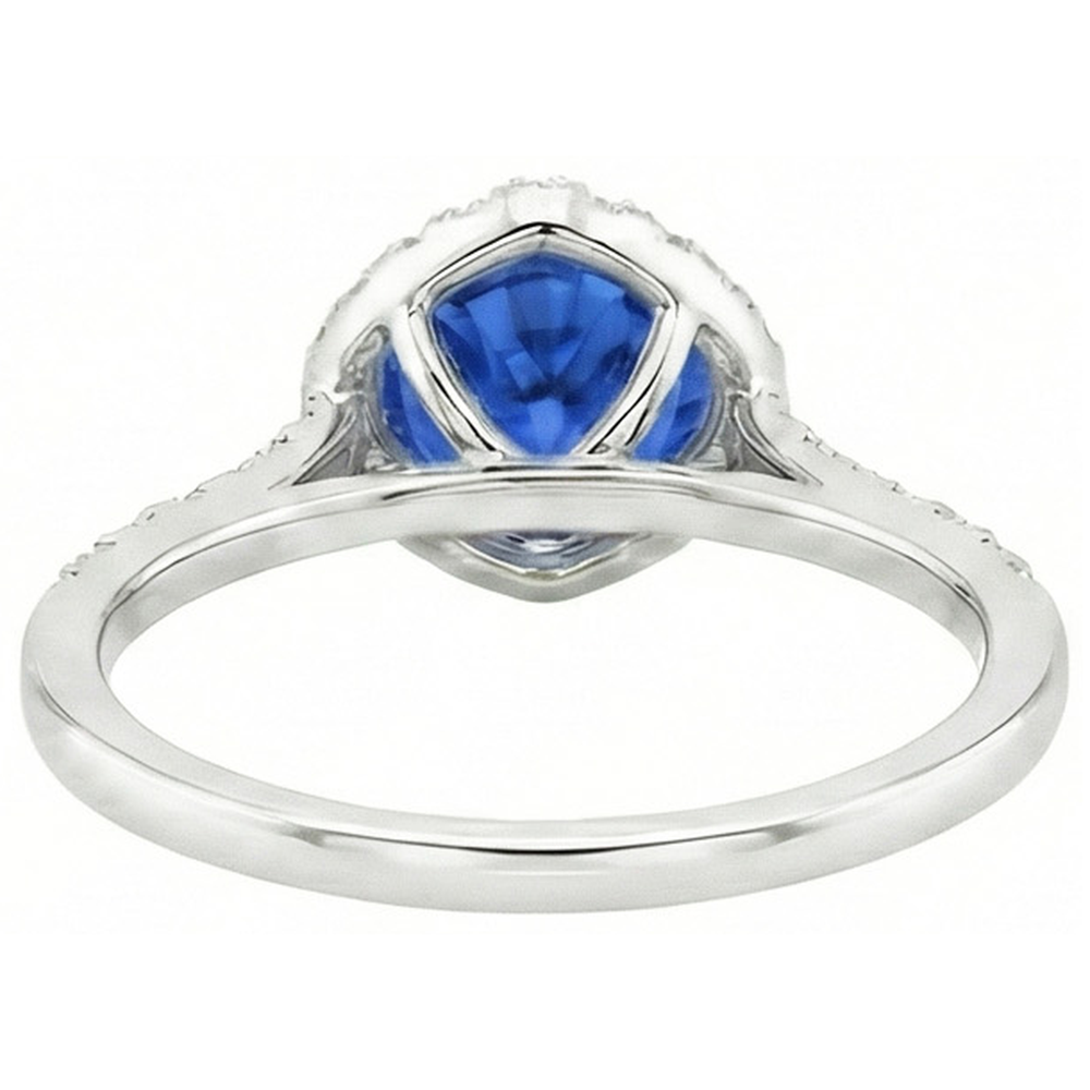 Anello con zaffiro blu dello Sri Lanka a 4 carati e diamante rotondo in oro bianco 14K