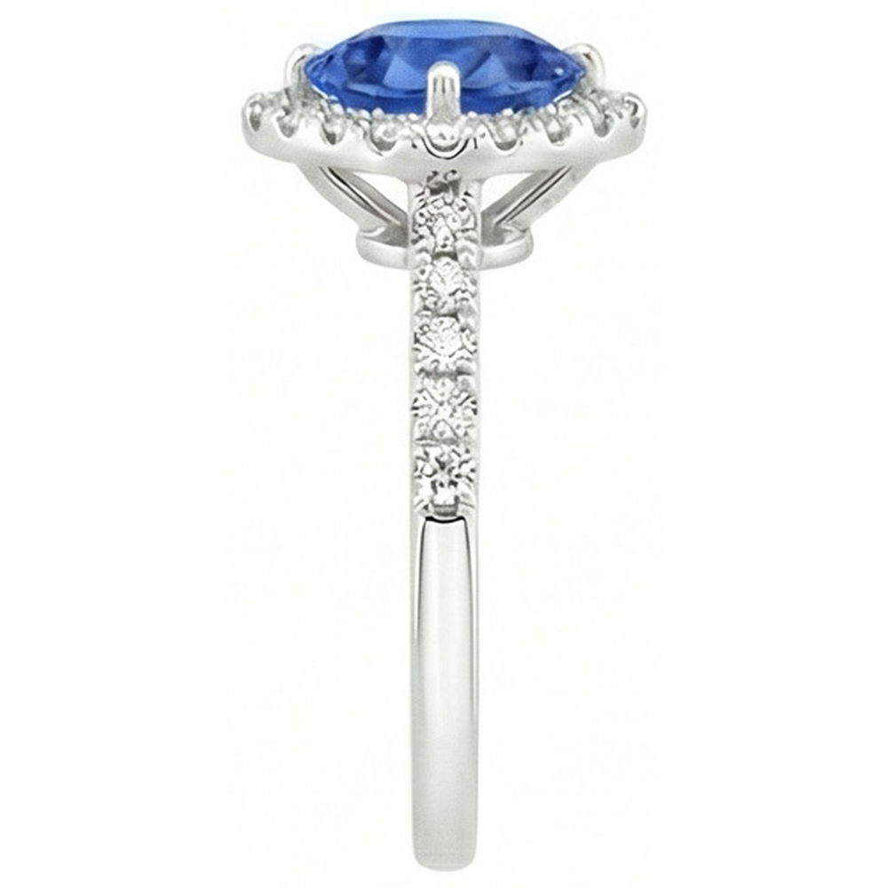 Anello con zaffiro blu dello Sri Lanka a 4 carati e diamante rotondo in oro bianco 14K