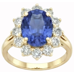 Anello con zaffiro blu dello Sri Lanka a taglio rotondo 3 carati e diamanti in oro bianco 14K