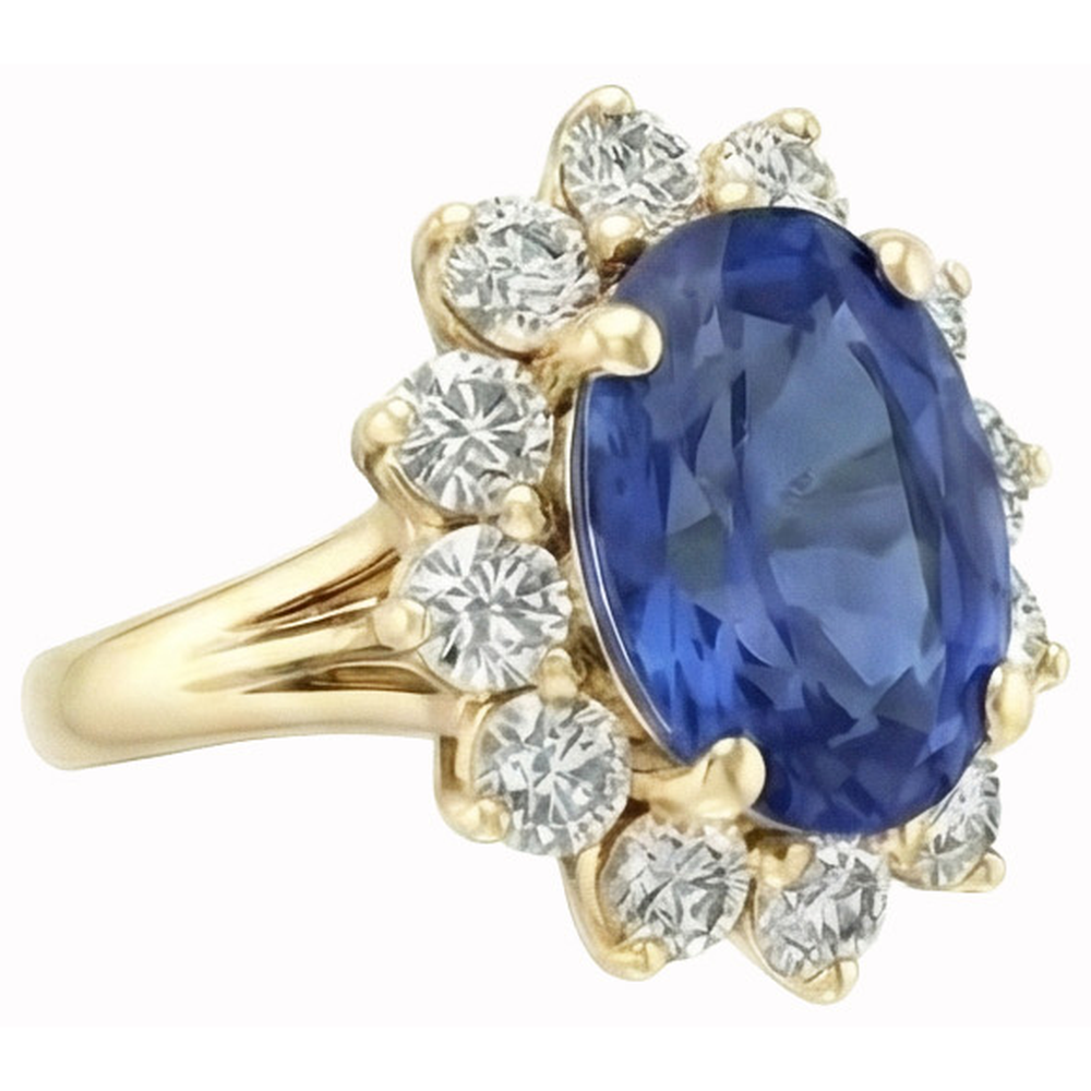 Anello con zaffiro blu dello Sri Lanka a taglio rotondo 3 carati e diamanti in oro bianco 14K