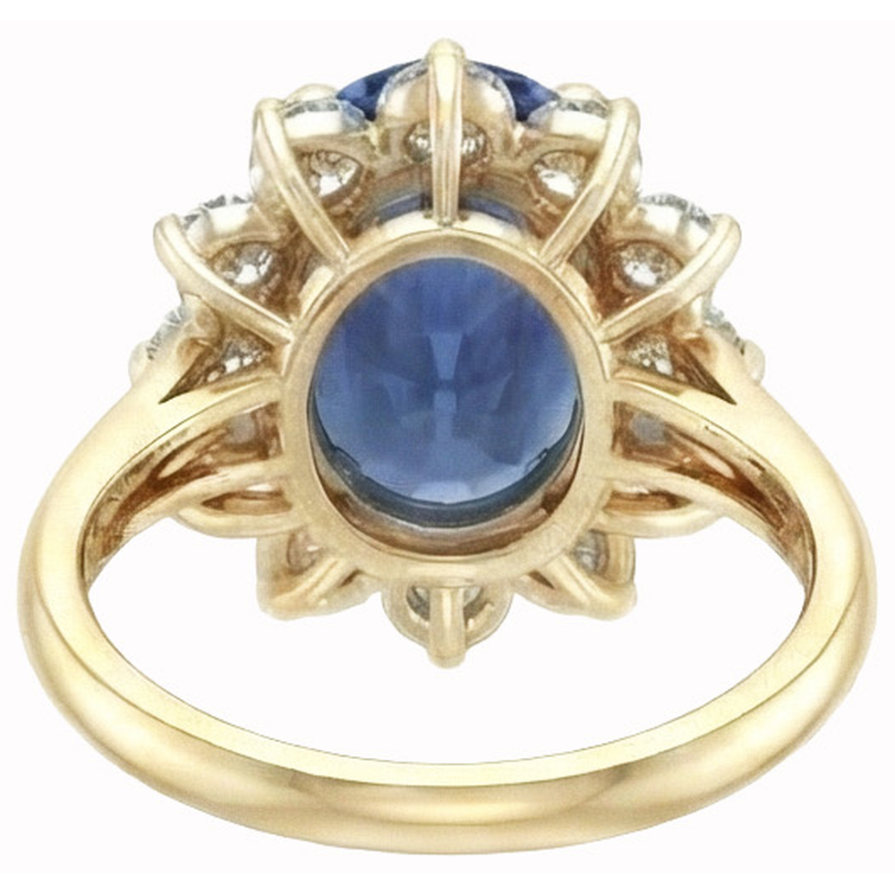 Anello con zaffiro blu dello Sri Lanka a taglio rotondo 3 carati e diamanti in oro bianco 14K