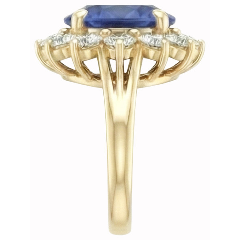 Anello con zaffiro blu dello Sri Lanka a taglio rotondo 3 carati e diamanti in oro bianco 14K