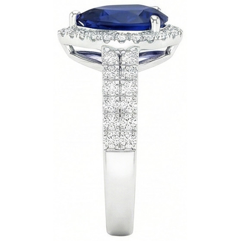 Anello con zaffiro blu dello Sri Lanka da 2,75 carati e diamante tondo pera WG in oro bianco 14K