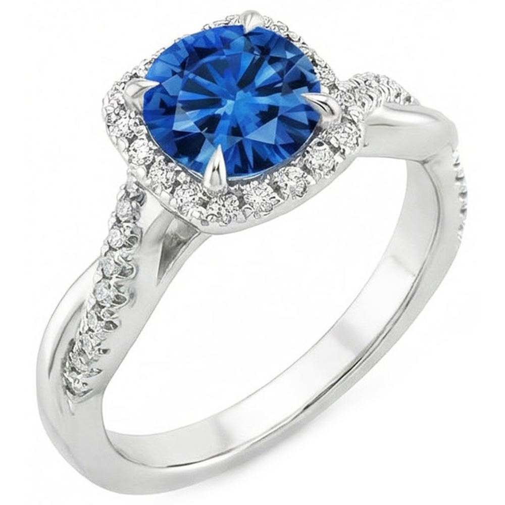 Anello con zaffiro blu dello Sri Lanka da 3,70 carati e diamanti taglio brillante