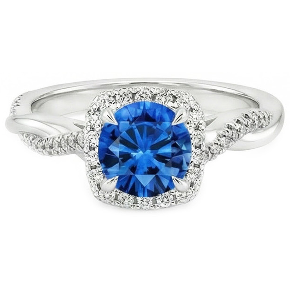 Anello con zaffiro blu dello Sri Lanka da 3,70 carati e diamanti taglio brillante