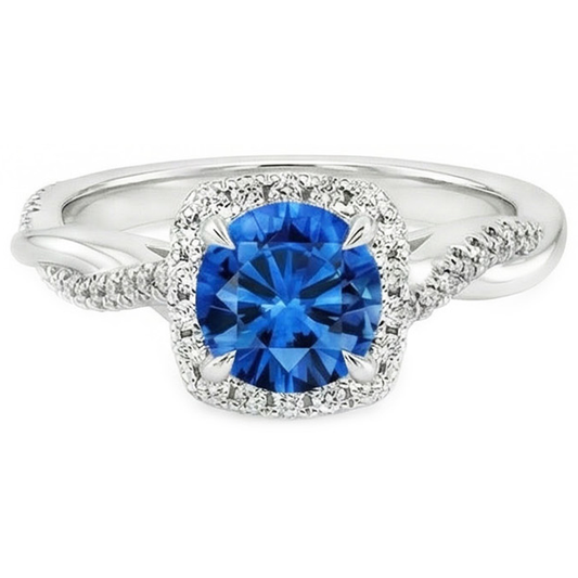 Anello con zaffiro blu dello Sri Lanka da 3,70 carati e diamanti taglio brillante