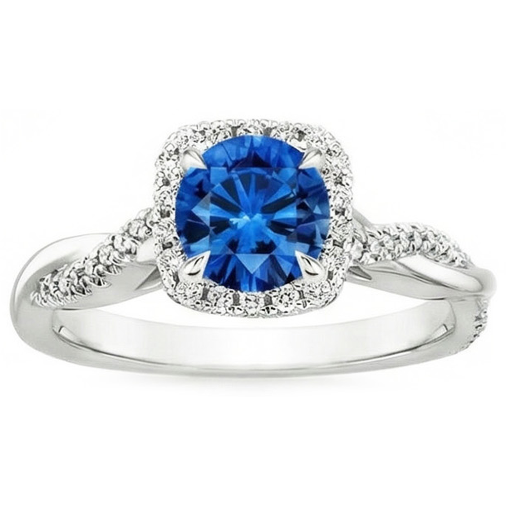 Anello con zaffiro blu dello Sri Lanka da 3,70 carati e diamanti taglio brillante