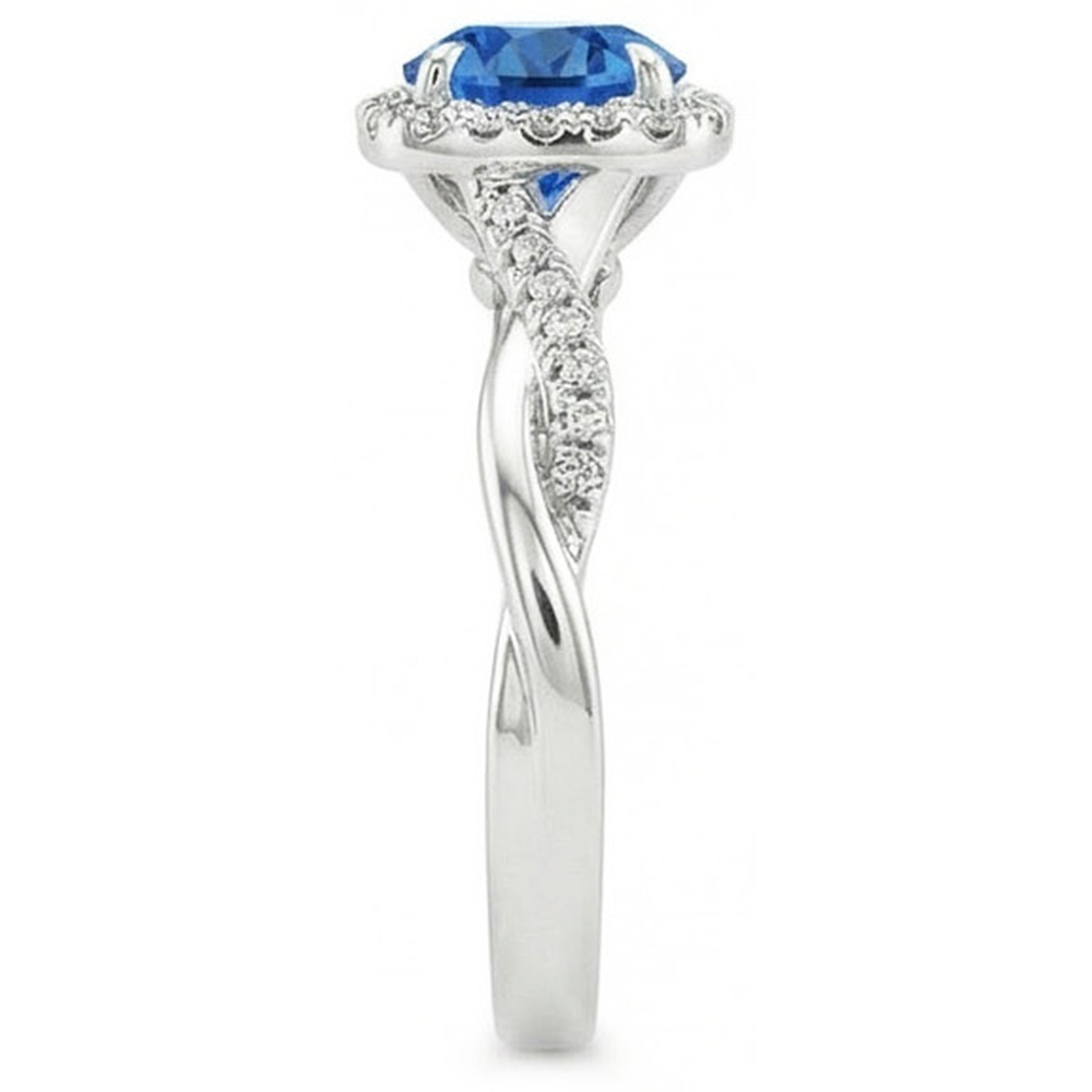 Anello con zaffiro blu dello Sri Lanka da 3,70 carati e diamanti taglio brillante