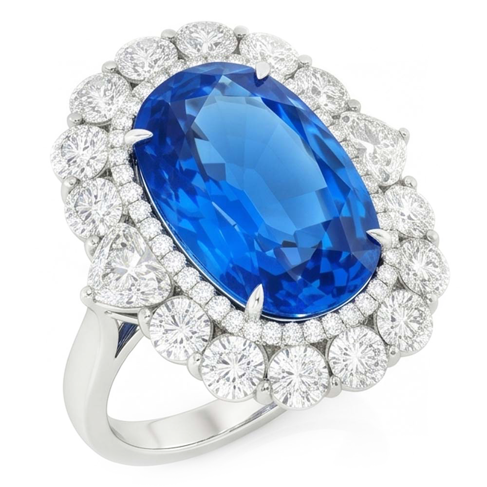 Anello con zaffiro blu dello Sri Lanka e diamante da 8,25 ct in oro bianco 14K
