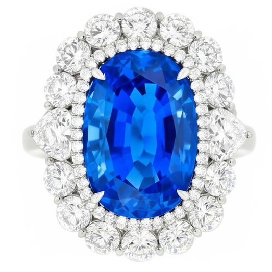 Anello con zaffiro blu dello Sri Lanka e diamante da 8,25 ct in oro bianco 14K