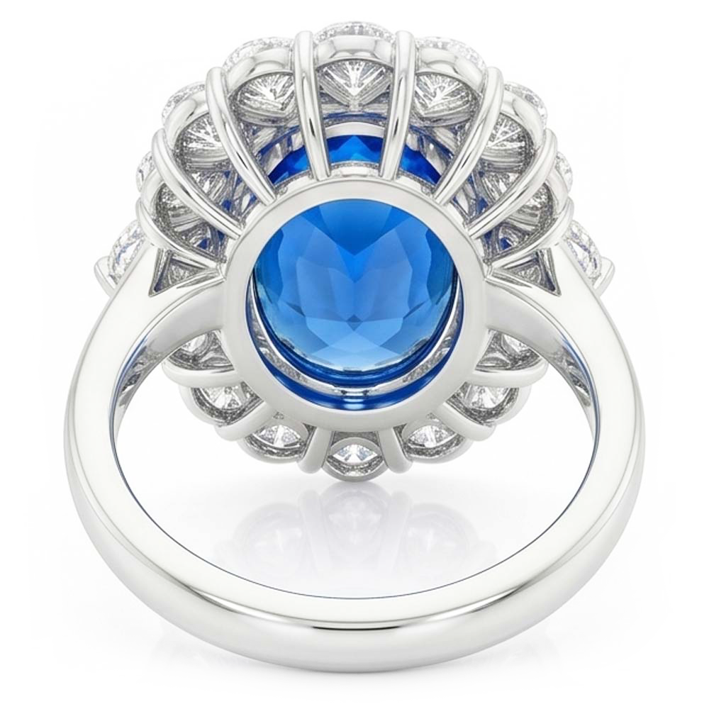 Anello con zaffiro blu dello Sri Lanka e diamante da 8,25 ct in oro bianco 14K