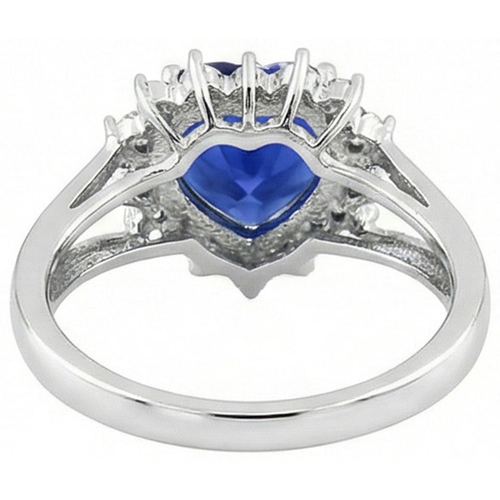 Anello con zaffiro blu dello Sri Lanka e diamanti con cuore da 7,60 ct