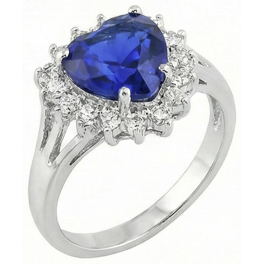 Anello con zaffiro blu dello Sri Lanka e diamanti con cuore da 7,60 ct