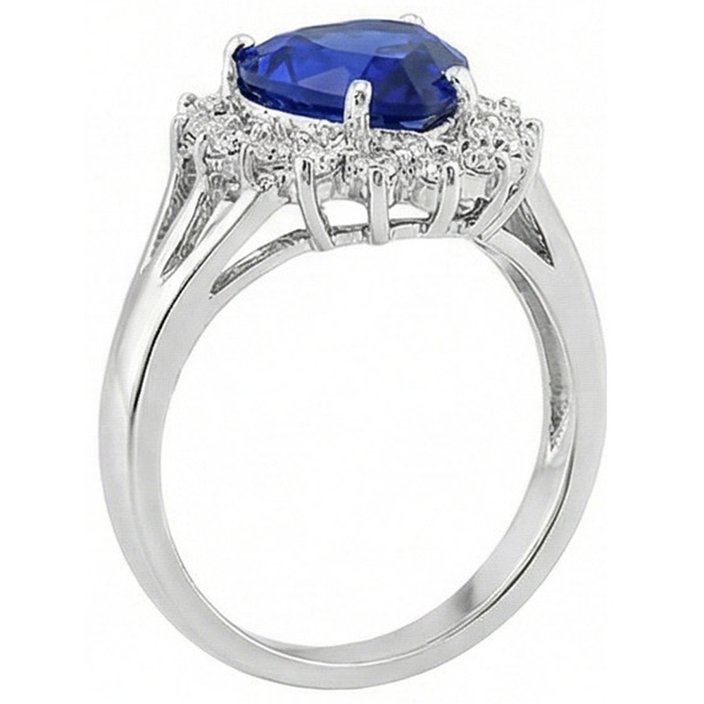 Anello con zaffiro blu dello Sri Lanka e diamanti con cuore da 7,60 ct