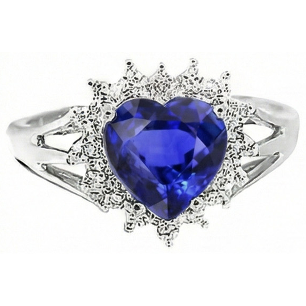 Anello con zaffiro blu dello Sri Lanka e diamanti con cuore da 7,60 ct
