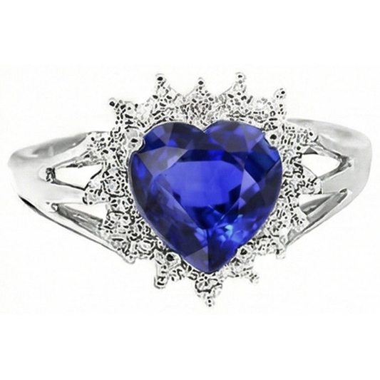 Anello con zaffiro blu dello Sri Lanka e diamanti con cuore da 7,60 ct