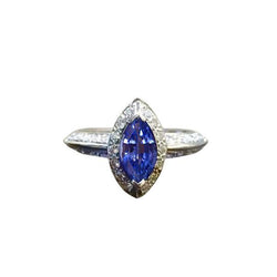 Anello con zaffiro blu dello Sri Lanka taglio marquise da 2,75 carati e diamante rotondo in oro bianco 14K