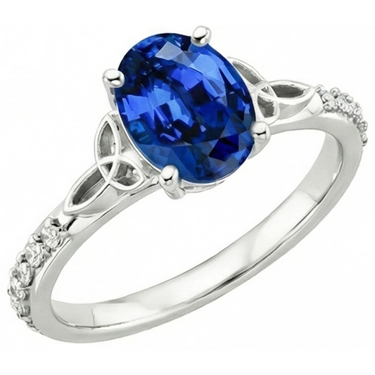 Anello con zaffiro blu di Ceylon 3 carati e diamanti in oro bianco 14K