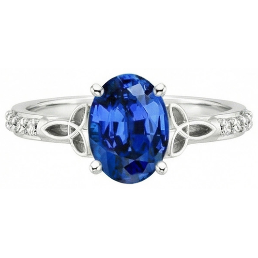 Anello con zaffiro blu di Ceylon 3 carati e diamanti in oro bianco 14K
