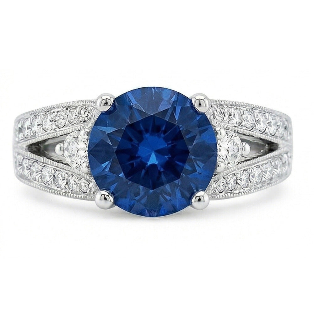 Anello con zaffiro blu di Ceylon 4 carati e diamante in oro bianco 14K
