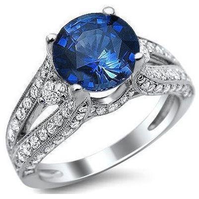 Anello con zaffiro blu di Ceylon e diamanti in oro bianco 4 kt 14K - harrychadent.it