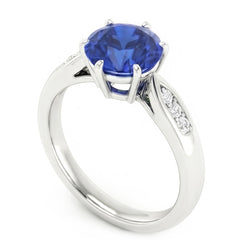 Anello con zaffiro blu di Ceylon da 1,80 carati con diamanti in oro bianco 14