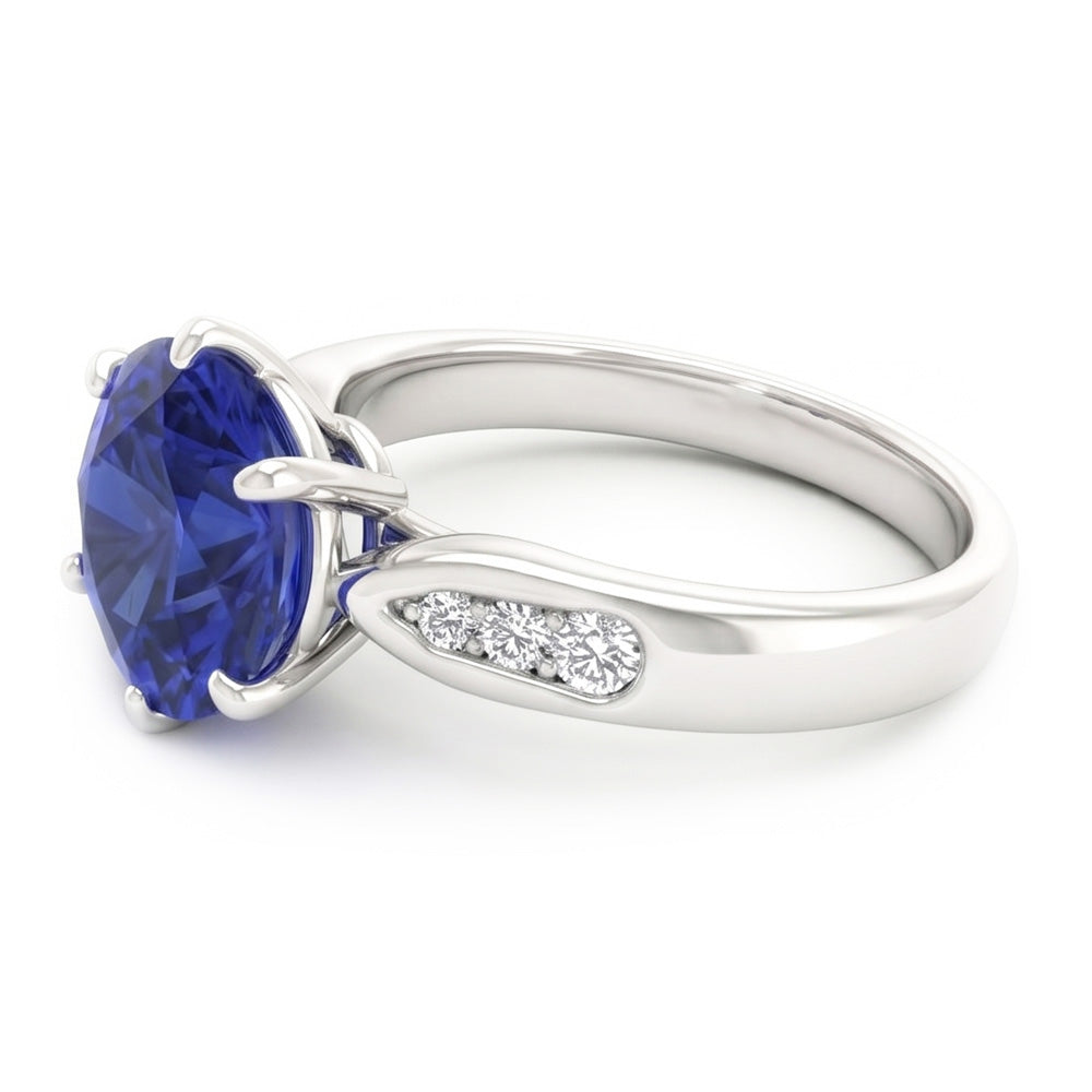 Anello con zaffiro blu di Ceylon da 1,80 carati con diamanti in oro bianco 14
