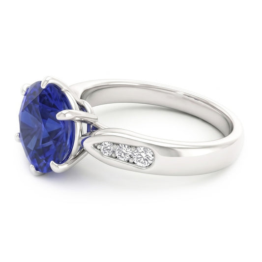 Anello con zaffiro blu di Ceylon da 1,80 carati con diamanti in oro bianco 14