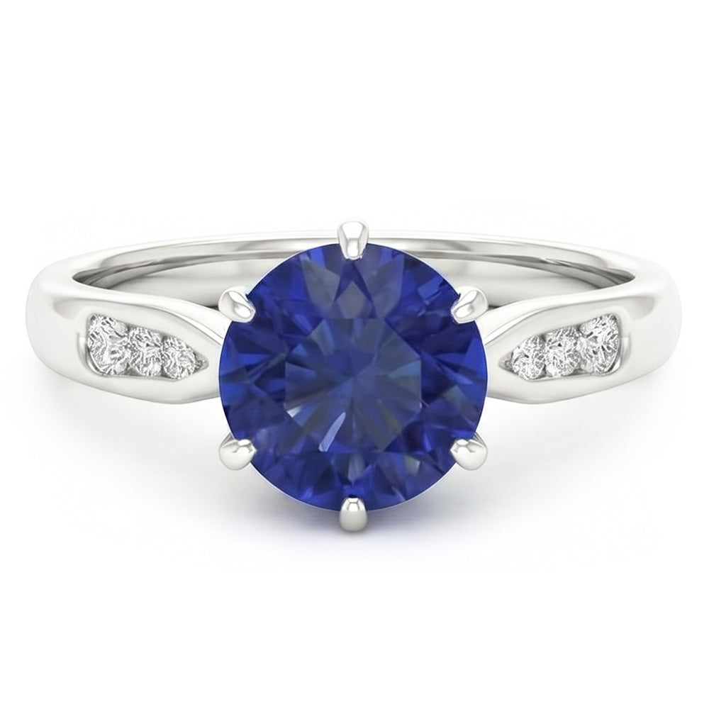 Anello con zaffiro blu di Ceylon da 1,80 carati con diamanti in oro bianco 14