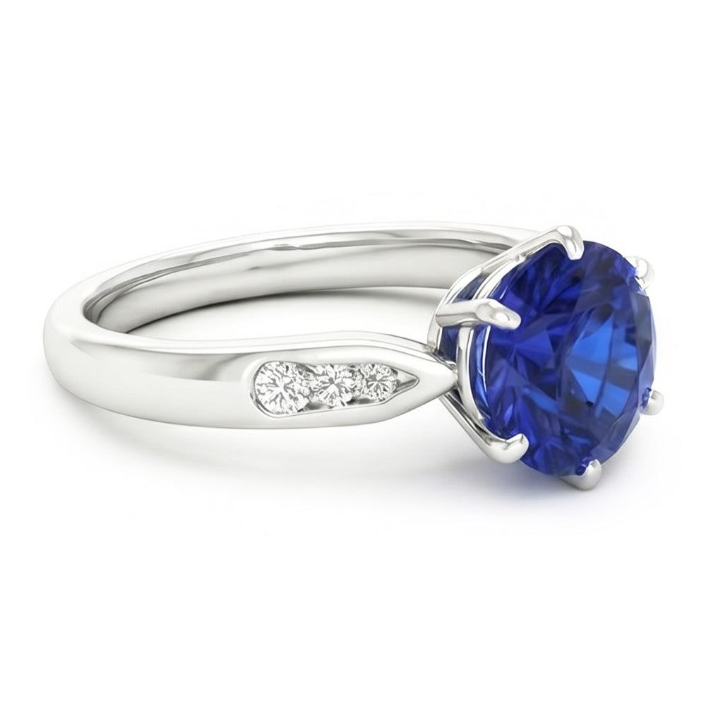Anello con zaffiro blu di Ceylon da 1,80 carati con diamanti in oro bianco 14