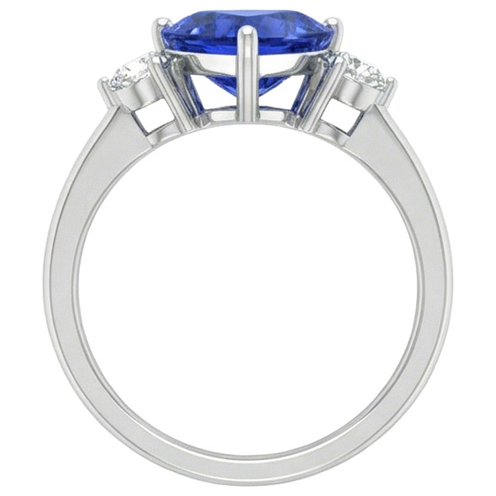 Anello con zaffiro blu di Ceylon da 2,50 carati e 3 trilioni di diamanti in oro bianco 14K