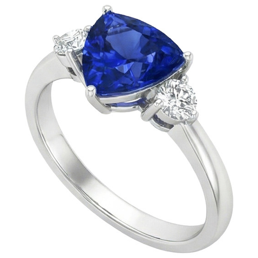 Anello con zaffiro blu di Ceylon da 2,50 carati e 3 trilioni di diamanti in oro bianco 14K