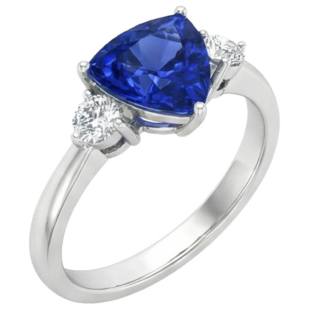 Anello con zaffiro blu di Ceylon da 2,50 carati e 3 trilioni di diamanti in oro bianco 14K